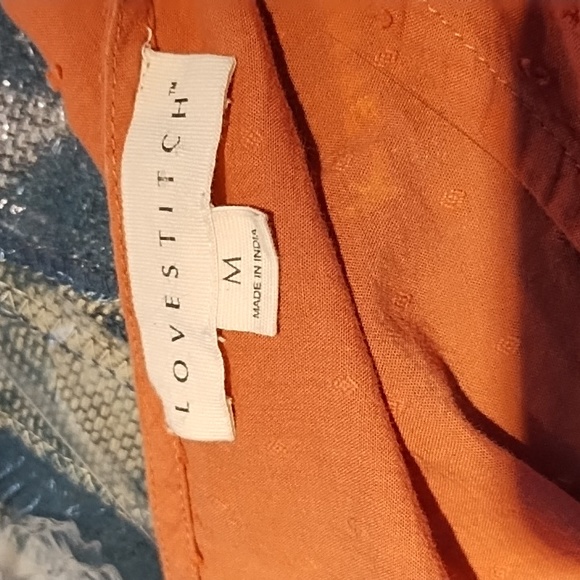 Womens Blouse Tie Front Embroidery Rustic Autumn Pumpkin spice M LOVESTITCH b46 - Picture 10 of 10